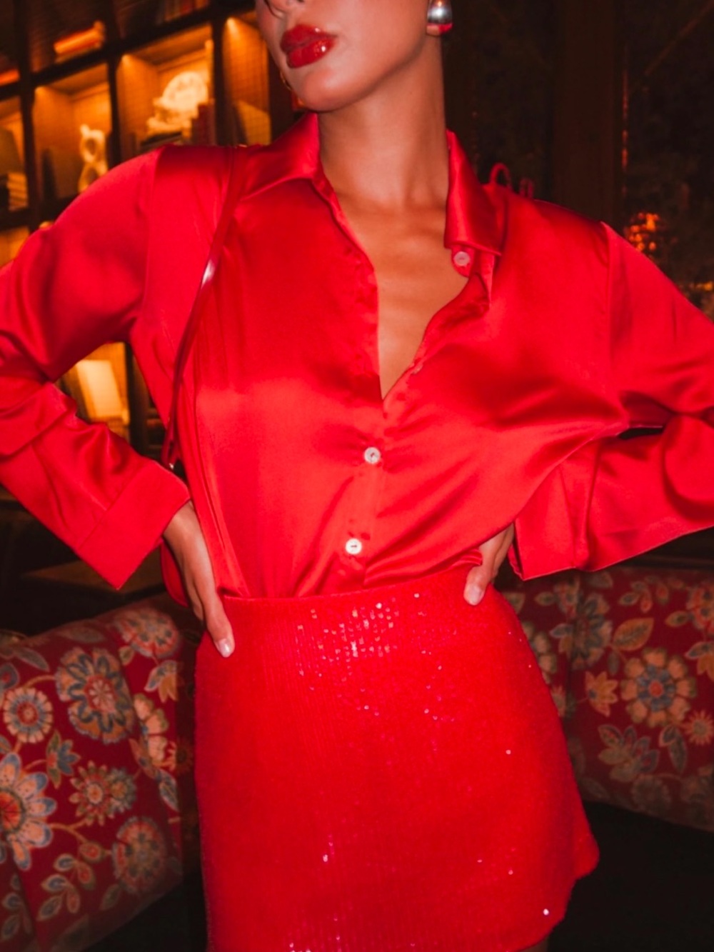 Show Me Your MuMu Red Satin Button-Down Shirt